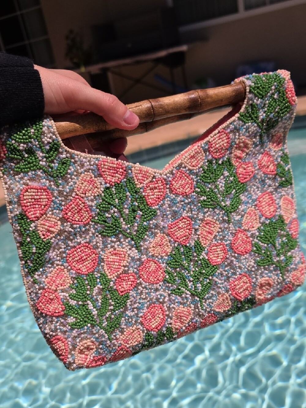 Viral Beaded Floral Peach Bag - Picture 2 of 6